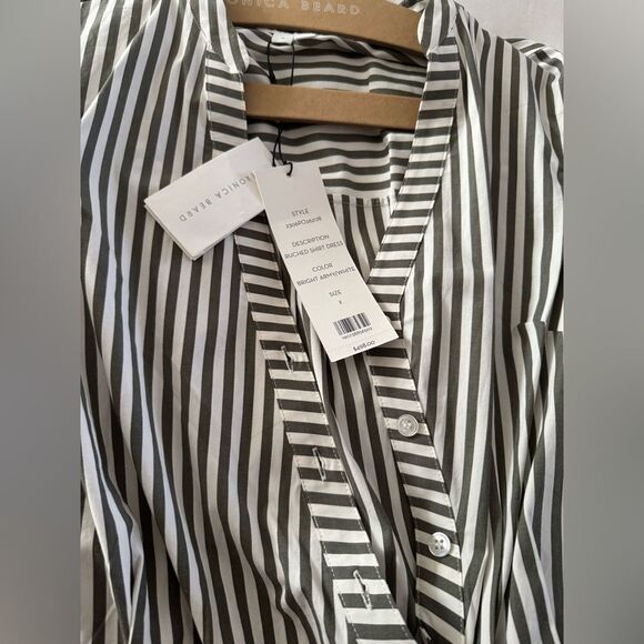 Veronica Beard Ruched Shirt Dress 2 NWT BRIGHT ARMY WHITE - Picture 7 of 7